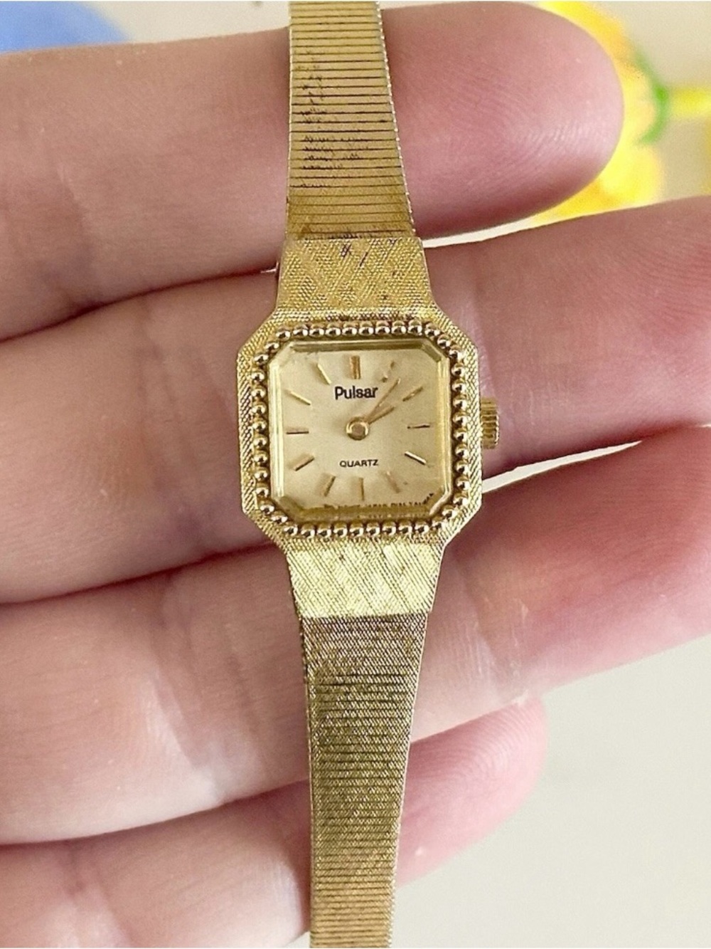 Womens Vintage Pulsar Dainty Octagon Beaded Fancy Petit Cocktail Watch WORKING!!